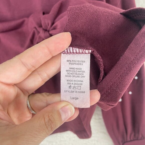 Skonhet Women's‎ Burgundy Long Sleeve Tie Front Embellished Shirt Size Large - Picture 4 of 8